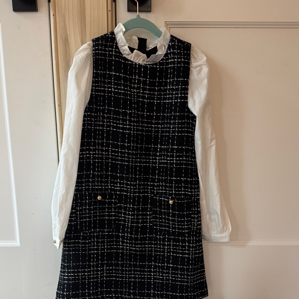 Janie and Jack Black and White Plaid tweed mixed Dress